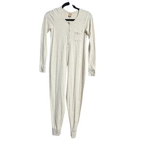 Smash + Tess Oatmeal Henley Romper Onesie XXS Cozy Lounge Jumpsuit Minimalist